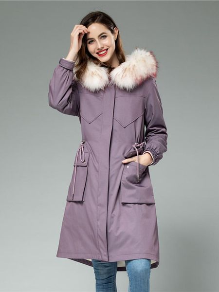 

windbreaker fur coat women raccoon collar fashion long fur coat girls lining new model 2019, Tan;black