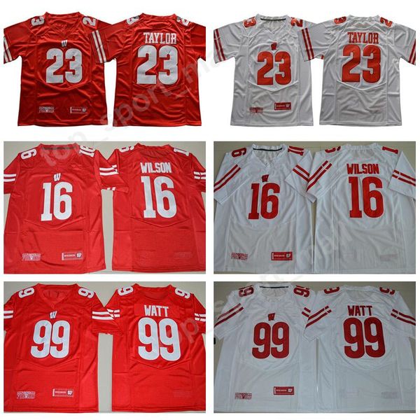 Herren Ncaa Wisconsin Badgers Jonathan Taylor Trikot 16 Russell Wilson 99 Jj Watt College Football Red White University