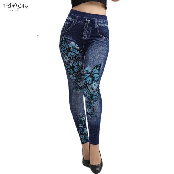 

Women Leggings Autumn Jeans Mock Slim Leggings Pocket Woman Print Jeggings Ladies Denim Skinny Trousers Drop Shipping