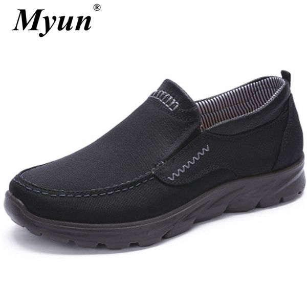 

spring autumn new men's flat casual shoes middle-aged male shoes non-slip soft sole light breathable low canvas, Black