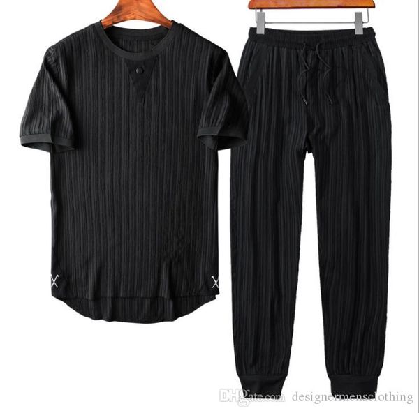 

summer ice silk mens 2pcs sets short sleeve o neck two pieces teenager chinese tracksuits fashion loose suits, Gray