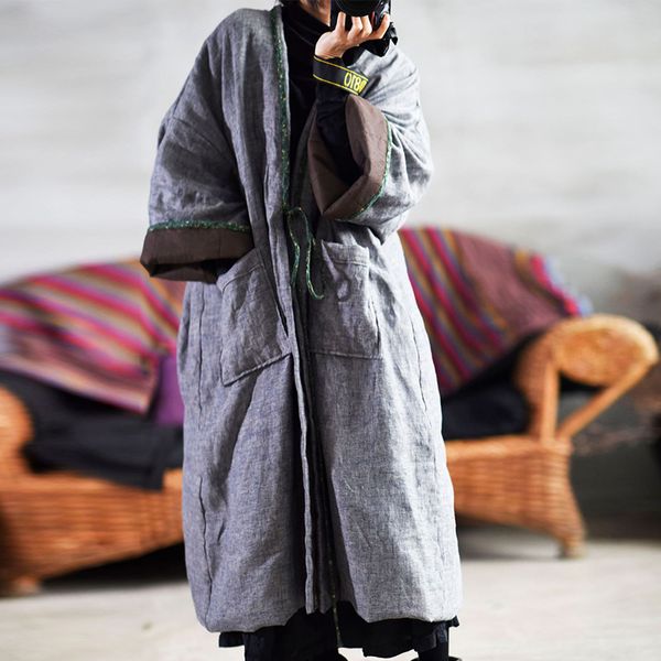 

women's trench coats johnature women cotton linen vintage 2021 spring patchwork pockets long sleeve casual cloths v-neck, Tan;black