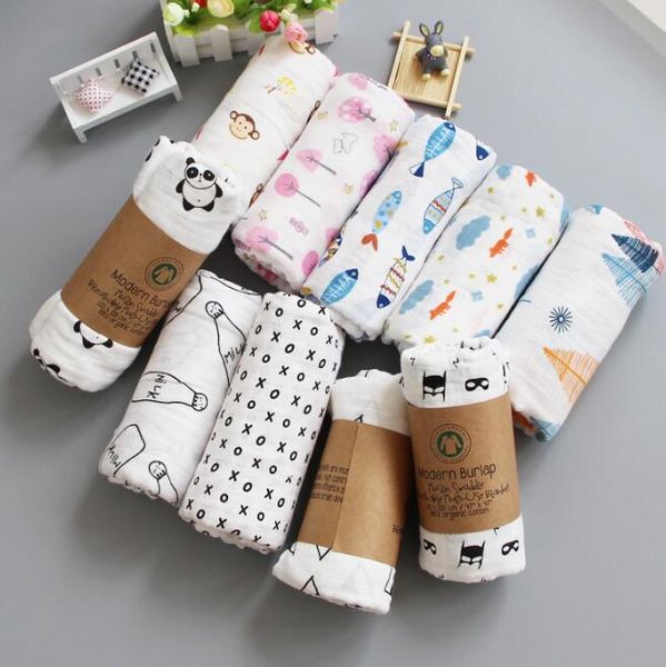 

100% хлопок новорожденный одеяло 61styles мультфильм животных детские муслин пеленать одеяла новорожденный хлопок банные полотенца 2 слоя 12