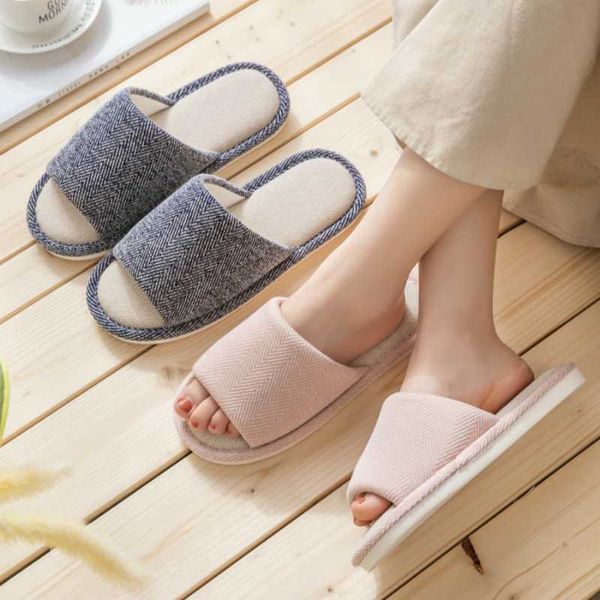 

slippers women home 2021 men floor cotton breathable flax bed house shoes with soft non-slip bottom ladies girl, Black
