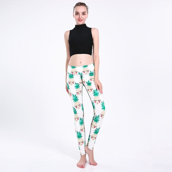 

the new pineapple printing shows thin buttocks breathable air super elastic and quick drying women's nine-point lady pants, Black