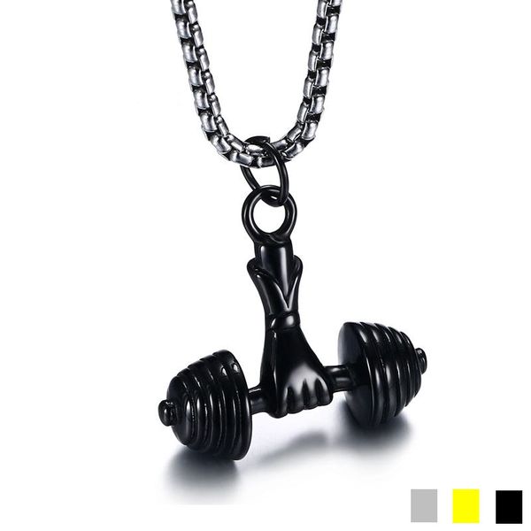 

dumbbell barbell fitness modeling pendant chain exquisite titanium steel men and women unique fashion popular jewelry necklace, Silver