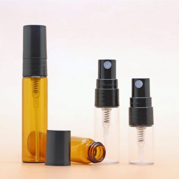 5 ml 3 ml 2 ml bottiglia riutilizzabile mini fiala di vetro vuota spray profumo atomizzatore bottiglie ambra trasparente con pompa nera