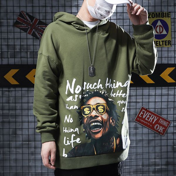 

men's sanitary clothes are relaxed and lazy. guitar costumes are handsome in autumn and winter hooded sweatshirt, Black