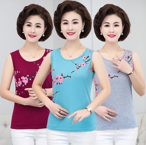 

cotton vest summer women undershirt stretch plus size middle age mother tank bottom grandma clothes sleeveless garment, White