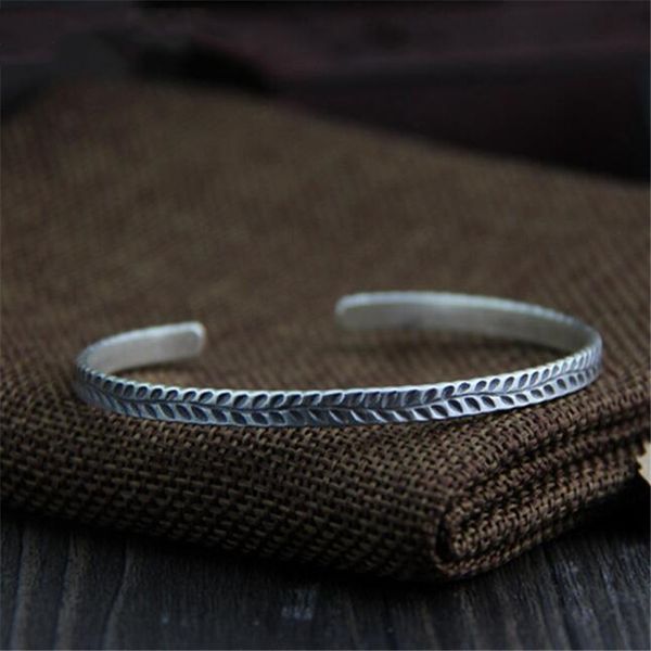 

925 sterling silver handmade bracelet for old leaves simple literature and art twist texture adjustable women's jewelry, Golden;silver