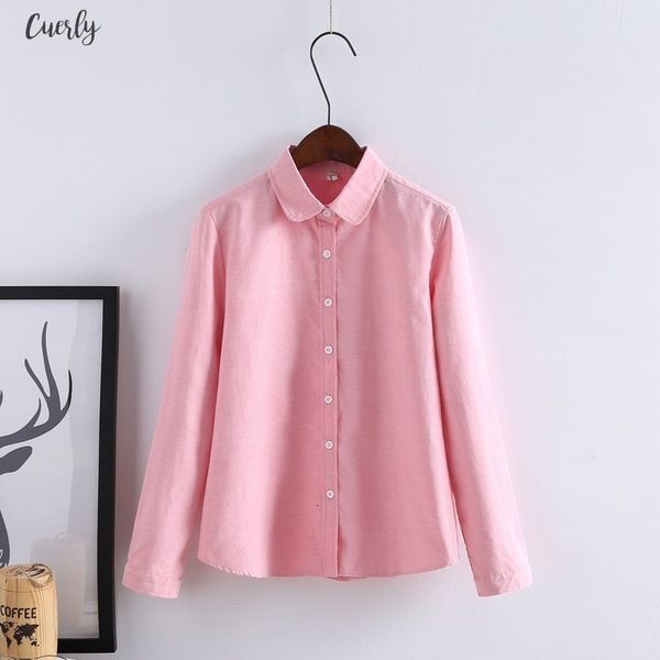 

autumn blouses 2020 female long sleeves cotton oxford white blue solid button down lapel neck shirts elegant office women shirts