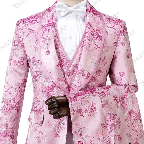 

gentlemen cherry flowers pink jacquard groom tuxedos shawl lapel groomsmen mens suits blazers (jacket+pants+vest, White;black