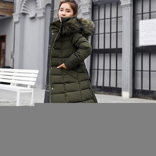 

women long sleeve cotton padded jackets hooded fur collar warm long parkas plus size casual with belt winter coats, Black