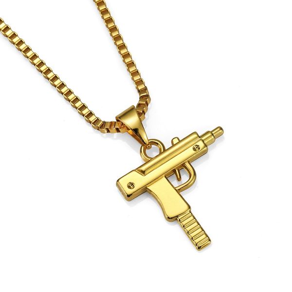 

new mens fashion jewelry charm pistol pendant necklace design stainless steel gold color chain punk hip hop jewelry for men gift, Silver