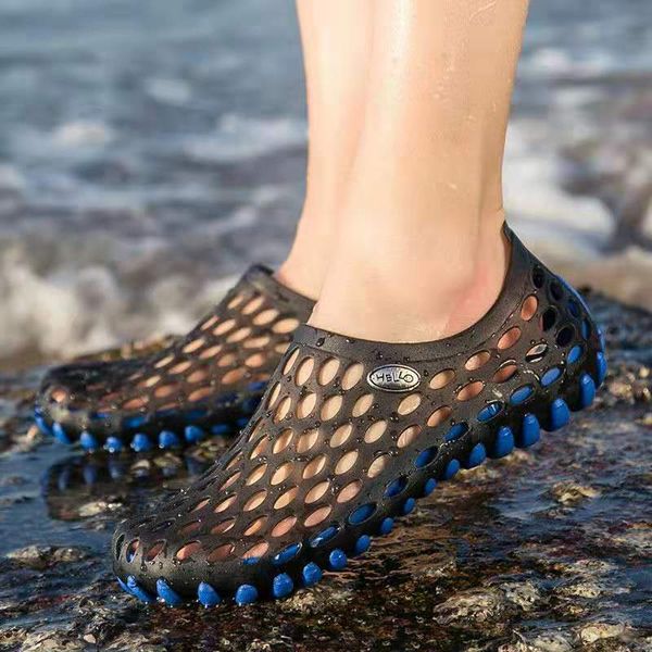 

cross-border foreign trade 2019 summer new trend jelly hole shoes men's beach casual wading upstream shoes sandals, Black