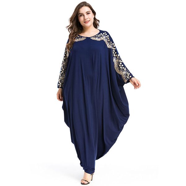 

2020 long-sleeved plus size women dress embroidery flowers, Black;gray