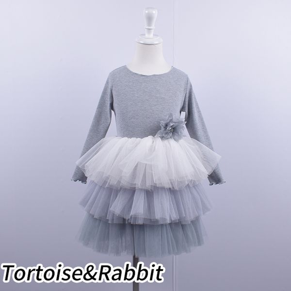 

fashion girls flower dress spring long sleeves gradient kids tutu party costume performance wedding fluffy dress for 3-7 ys, Red;yellow