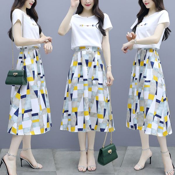 

2020 женских двухсекционного высокой талии платья длины nv дуань сю платье набор иностранного вкус набор юбка, White