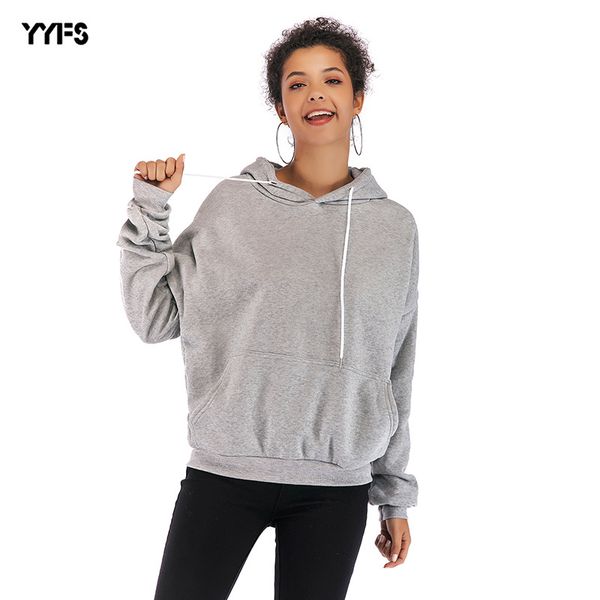 

amazon autumn and winter large size europe and america women's dress solid color drawstring hoodie women's plus velvet long slee, Black