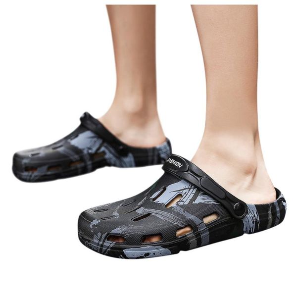 

mens slippers comfortable leisure beach slippers personality solid hook hollow out casual breathable flats sandals sho, Black
