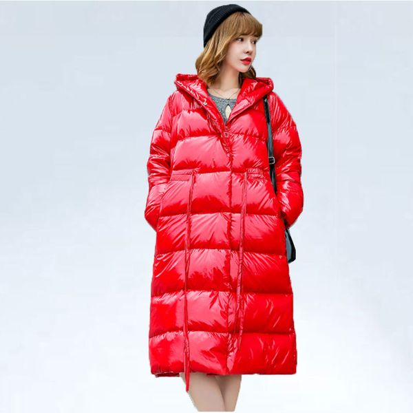 

women's down & parkas winter coats women 2021 long jackets fashion bright hooded parka jacket female outerwear warm ladies, Black