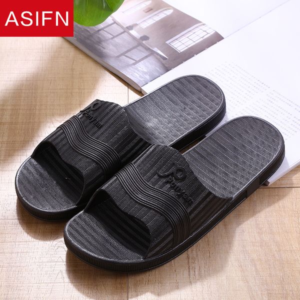 

asifn men's bathroom slippers summer casual slides couple house indoor women non-slip home l male flip flops mens slides, Black