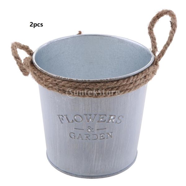 

2 pieces iron buckets shabby chic rope bowknot flower pots for home garden