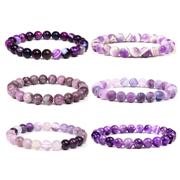 

natural purple amethysts agates chalcedony stone beads bracelet jewelry for women men femme homme purple gem stone bracelet gift, Black