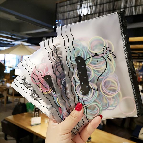 

100pcs/set solid elastic hair bands for girl printed rubber band hair ring tied children accessories, Slivery;white