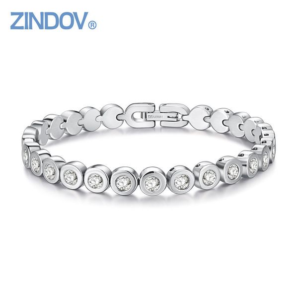 

zindov ip rose gold color overlay cubic zirconia tennis stainless steel bracelet women luxury fashion brand jewelry, Golden;silver