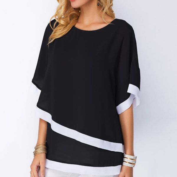 

plus size blouses for women patchwork double layer casual batwing tunic 2020 spring and autumn large size chiffon shirts, White