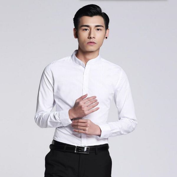 

style men shirt simple fashion groom shirt prom white tailor made mandarin collar formal long sleeve, White;black