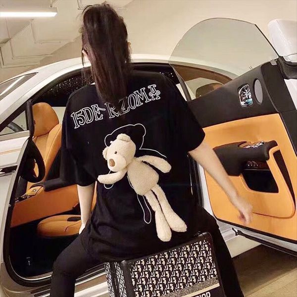 

couple women's short sleeve loose cartoon cute girlfriends fashionable bear cotton t-shirt cotton t-shirt, White