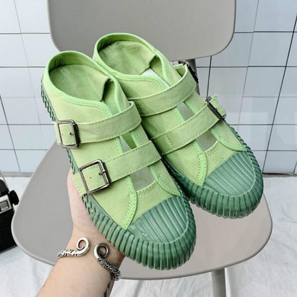 

new casual summer women shoes belt buckle flat canvas shoes comfortable ladies moccasins slip on women mules, Black