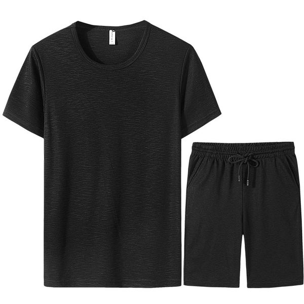 

short sleeve men's sports summer light weight breathable casual suit men's quick drying t-shirt short two piece set, Gray