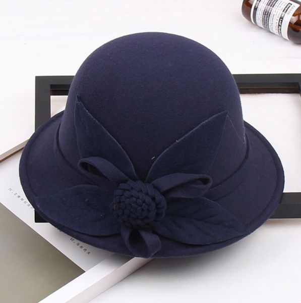

wholesale 6 colors/lot classical old mama wool hat with nice steropic flower for mother's day, Blue;gray