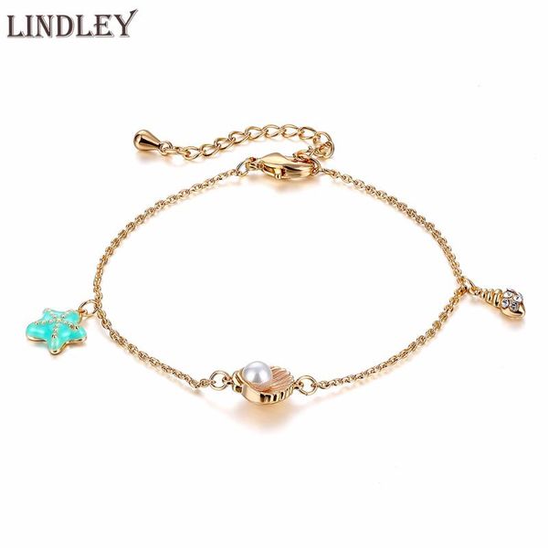 

lindley2020 gold-color starfish shell conch bracelet for women summer creativity zircon bracelet jewelry beach fashion gift, Golden;silver