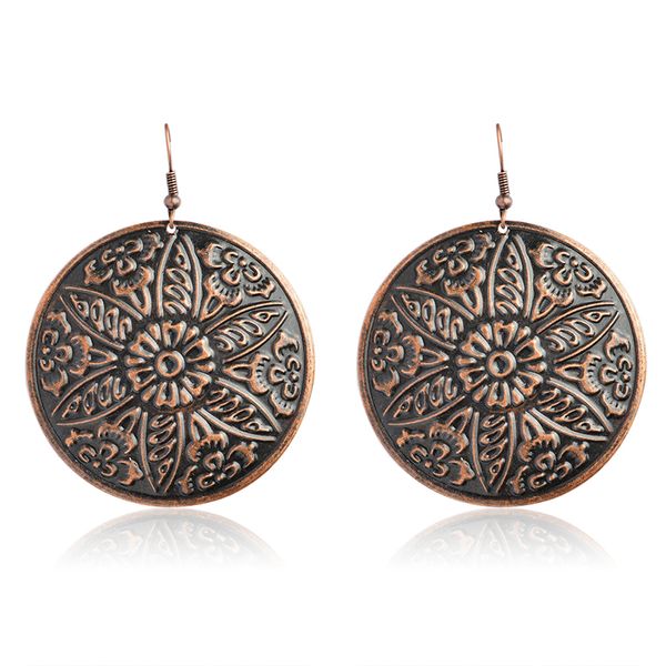 

ancient earrings brownish ethnic dangle earrings for women round emboss for festival gift wholesale fashion jewelry, Silver