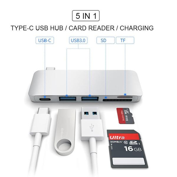 

Multifunctional 5 in 1 u b c hub to dual u b 3 0 video hd d tf card reader type c adapter for macbook 10pc up
