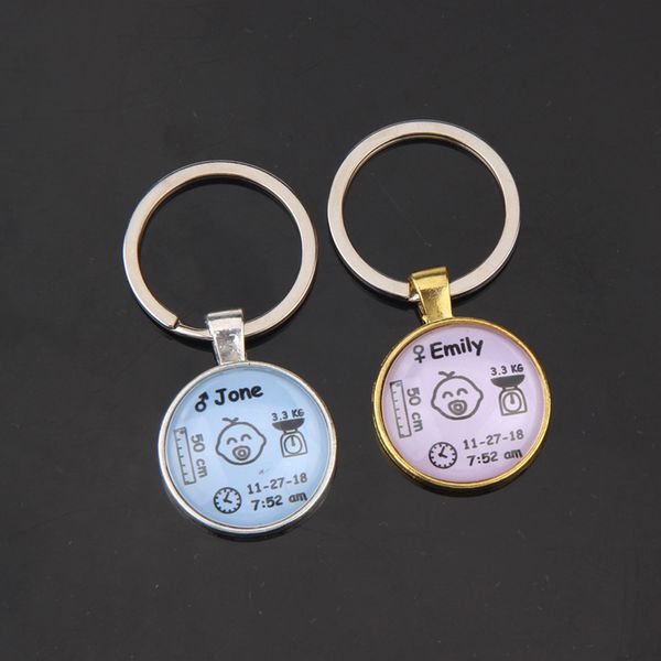 

private customized glass dome key chain baby stats choose boy girl new born souvenir key pendant cute design for dad mom gift, Silver