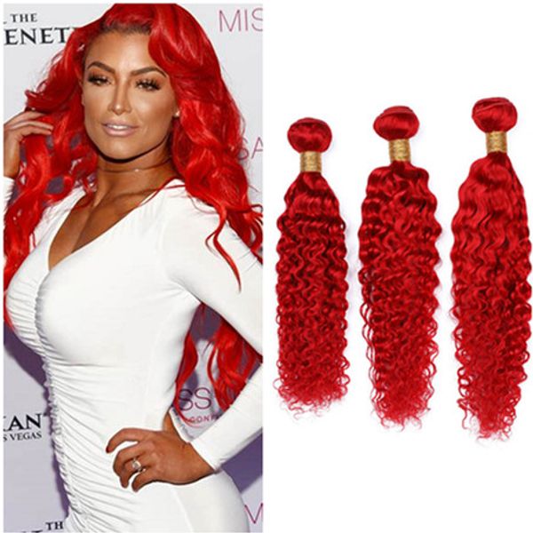 Red Color Brazilian Deep Wave Human Hair Weave Bundles 300gram Bright Red Deep Wave Curly Virgin Hair Extensions Pure Red Double Wefts Body Wave Human