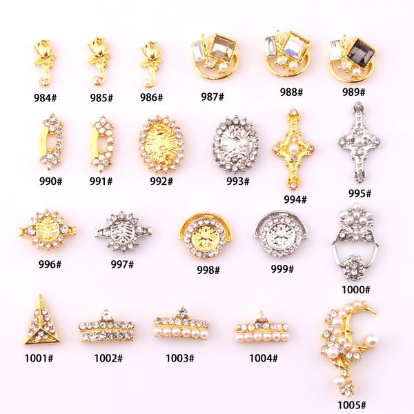 

1lot /10 pcs) new alloy nail arts decorations diamond diy nail sticker accessories zircon stars/ sun/ shell etc #991~#998, Silver;gold