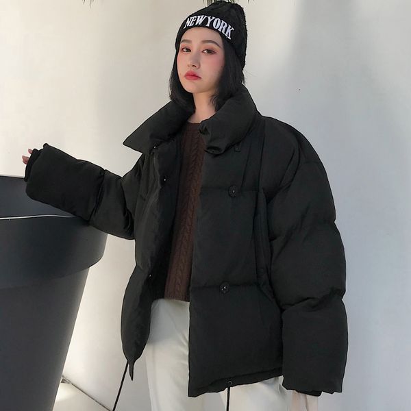 

корейский стиль 2019 зимняя jas женская stand hard брестед кнопки влажные женские куртки крупногабаритные loss short park, Black