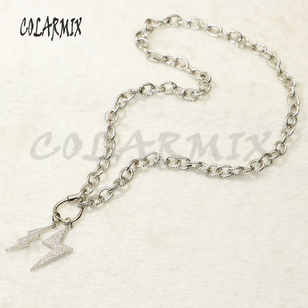

3pcs double lighting necklace retro accessories pendant necklace big link chain for women 50361, Silver