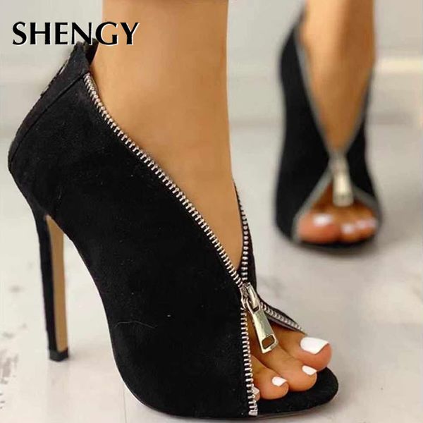 

women flock ankle boots high heels zipper gladiator heels summer shoes female fashion peep toe sandals party wedding sandals, Black