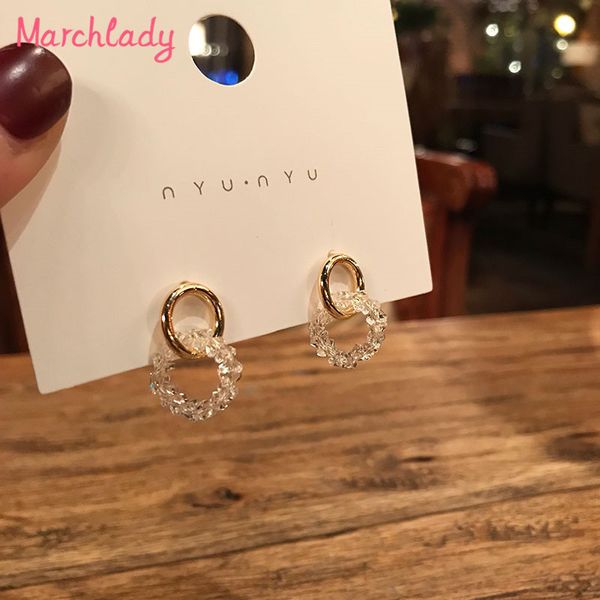 

fashion korean gold color zinc alloy dangle earrings for women glass brincos circle pendientes decoration mujer drop earring, Silver