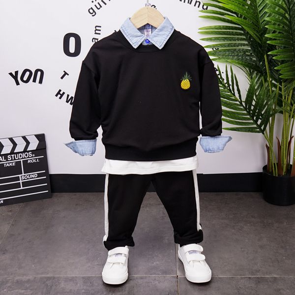 

3шт wlg мальчиков комплект одежды детские наряды весна черный балахон синяя рубашка и брюки набор baby boy повседневная одежда для 2-6 т, White