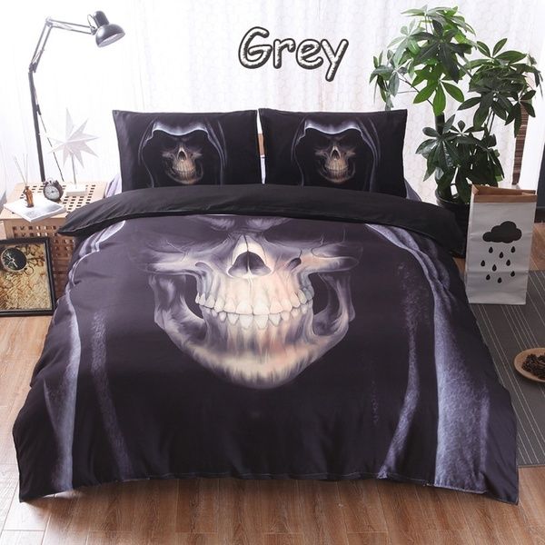 

cool 3d skull printing duvet cover set comfortable bed linen bedding set