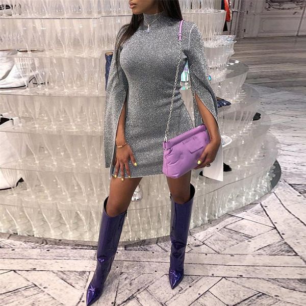 

женская платье конструктора женщин платья sexy xxl щелевая блестящая bodycon платье женщины тонкий клуб блестками мини осень платья дизайнер, Black;gray