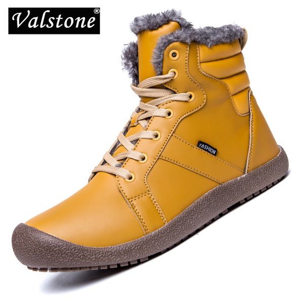 

valstone large size 36-48 winter men boots quality snow boot winter leather shoes high-sneakers plush lining footwear unisex, Black